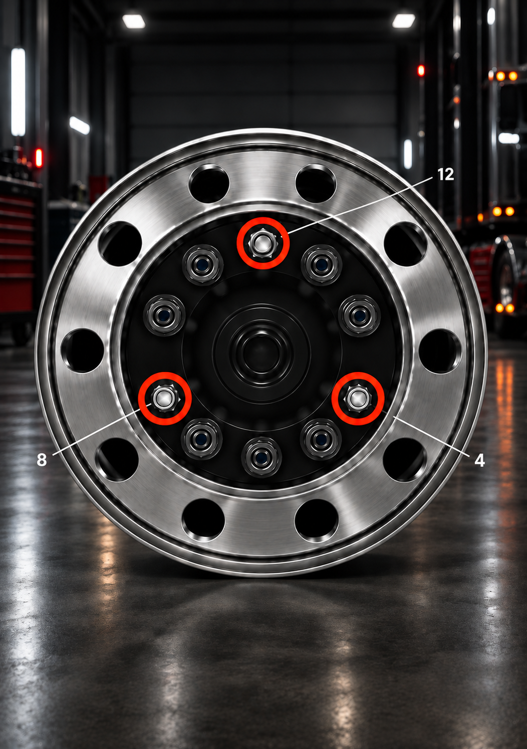 Wheel showing three centering positions at 12, 4 and 8 o'clock