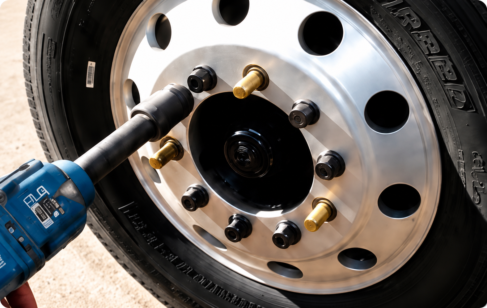 Securing wheel with lug nuts while centering pins remain installed